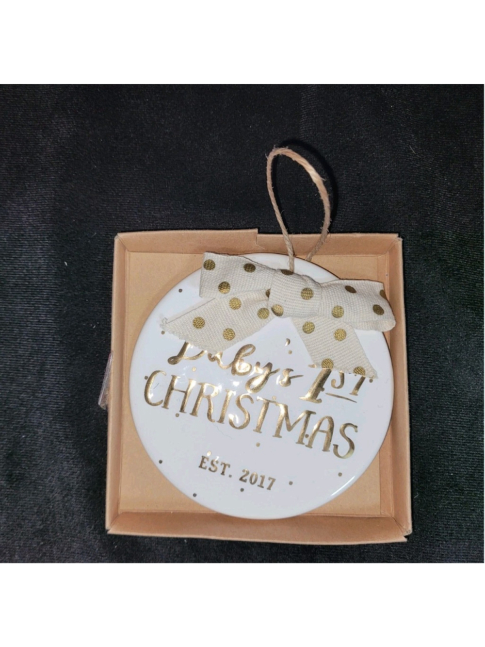 Mud Pie Baby's 1st Christmas Ornament Est 2017 Ceramic Gold Lettering w Box